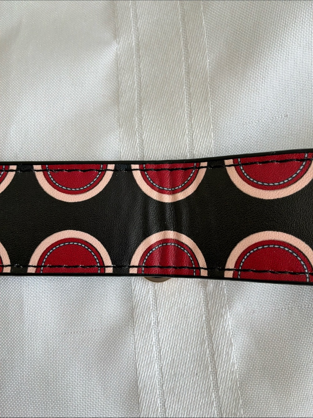 Faux Leather Shoulder Strap with Stud and Circle Print - Black & Red 36” long - Picture 4 of 4